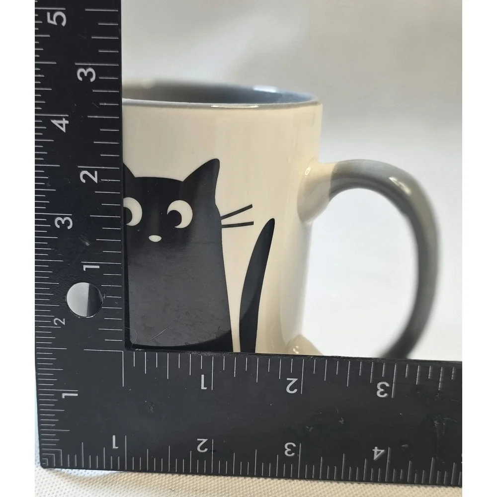Cat Lady Box MEOW Black Cat Coffee Mug with Grey Handle,gift